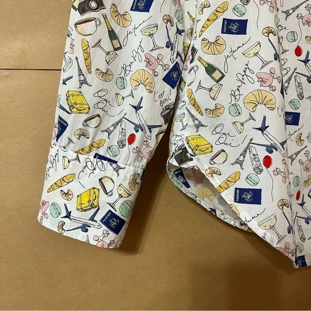 J. Crew | Parisian Novelty Print Popover Top French Paris Travel Shirt Size 2